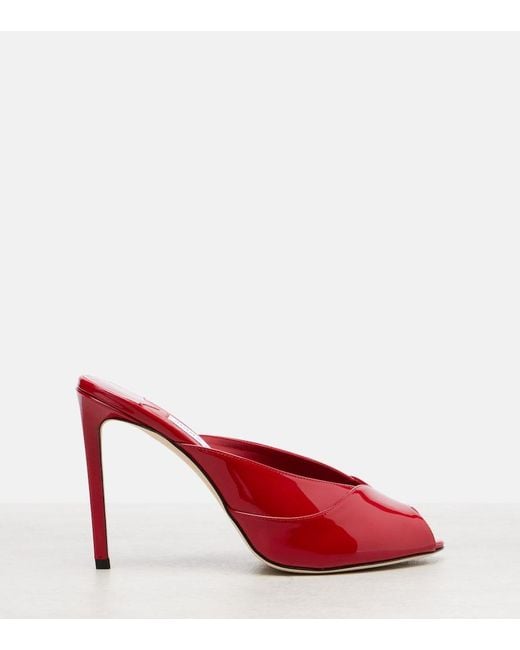 Jimmy Choo Red Brigitte 100 Patent Leather Mules