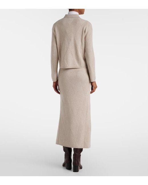 Max Mara Natural Salubre Argyle Cashmere Midi Skirt