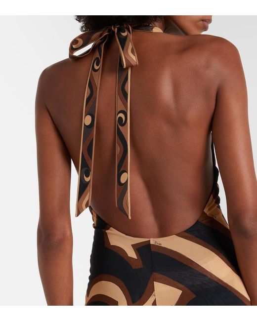 Emilio Pucci Metallic Labirinto Muslin Jersey Midi Dress