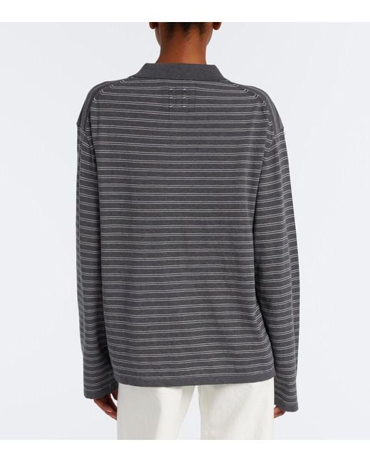 Nili Lotan Gray Striped Cotton Jersey Polo Shirt