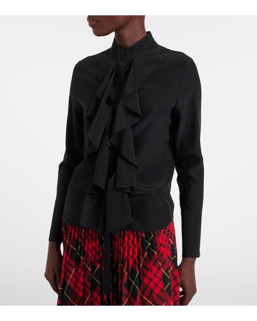 McQueen Black Ruffled Silk Blouse