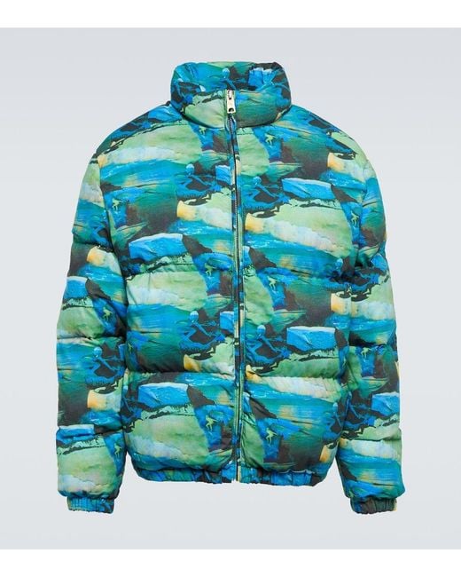 ERL Blue Quilted Printed Down Jacket for men