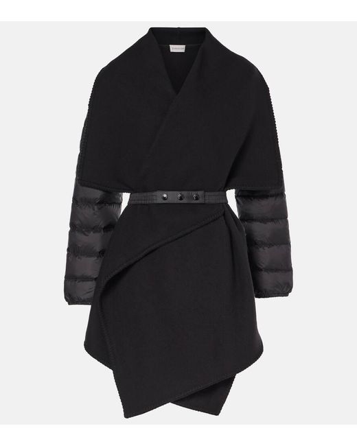 Moncler Black Down-Paneled Wool-Blend Coat