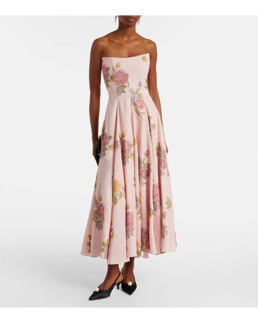 Markarian Pink Floral Linen Corset Dress