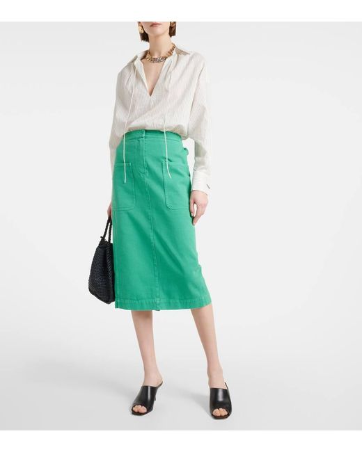 Max Mara Green Werther Cotton Drill Midi Skirt