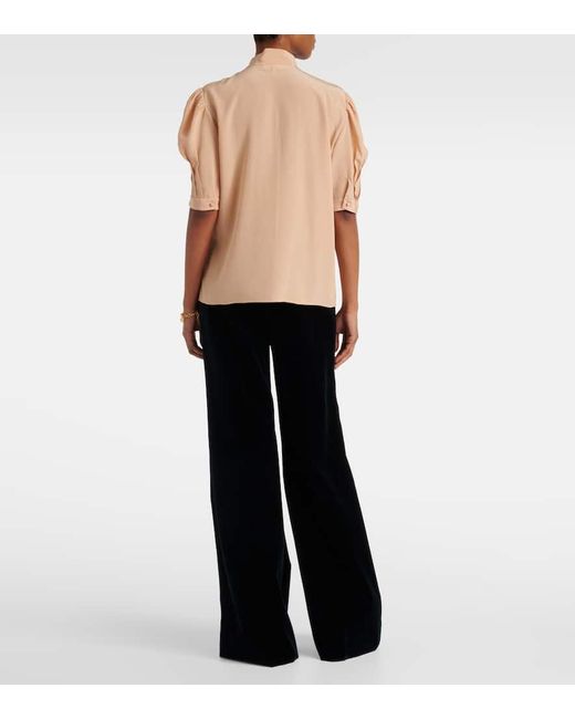 Blusa De Crepe De China De Seda Con Lazo Chloé de color Natural