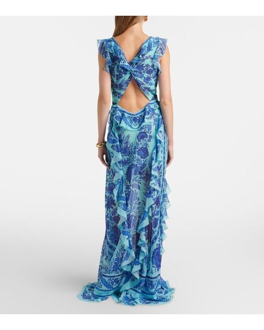 Etro Blue Floral Ruffled Gown
