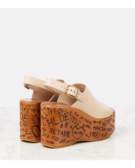 Chloé Brown Maxime Debossed Leather Wedges