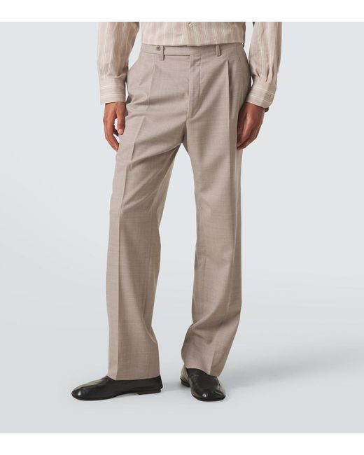STÒFFA Gray Pleated Wool Wide-Leg Pants for men