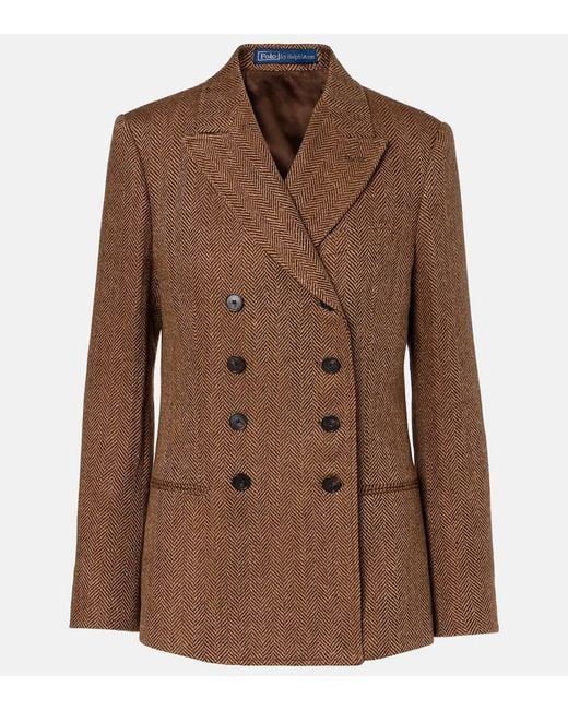 Polo Ralph Lauren Brown Herringbone Linen, Wool, And Silk Blazer