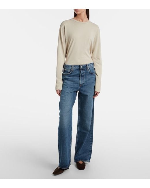 Agolde Blue Low Slung Baggy Mid-Rise Wide-Leg Jeans