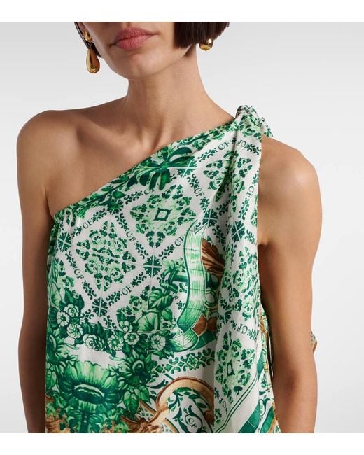 Camilla Green Printed One-Shoulder Silk Maxi Dress