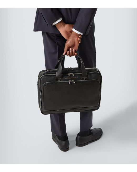 Brunello Cucinelli Black Leather Briefcase for men