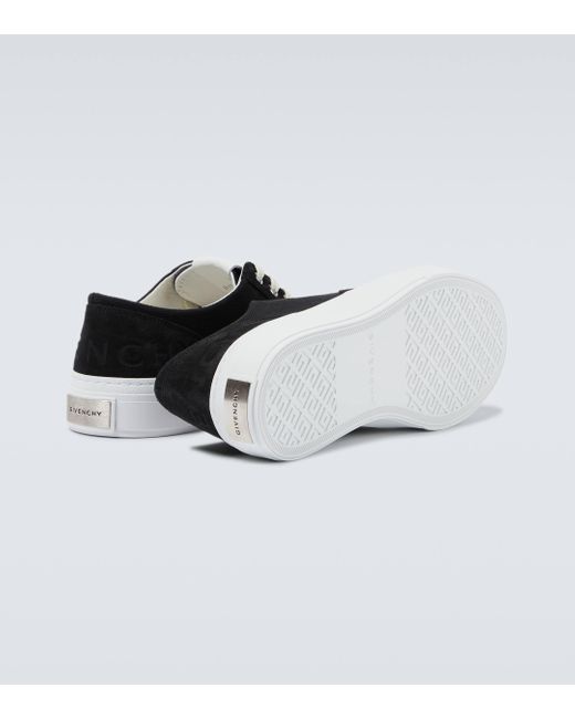 Givenchy Black City Logo-debossed Leather And Suede-trimmed Canvas Sneakers for men