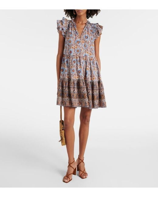 Ulla Johnson Blue Coletta Ruffled Cotton-Blend Minidress