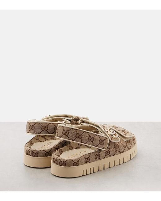 Gucci Brown Double G Gg Canvas & Leather Sandal