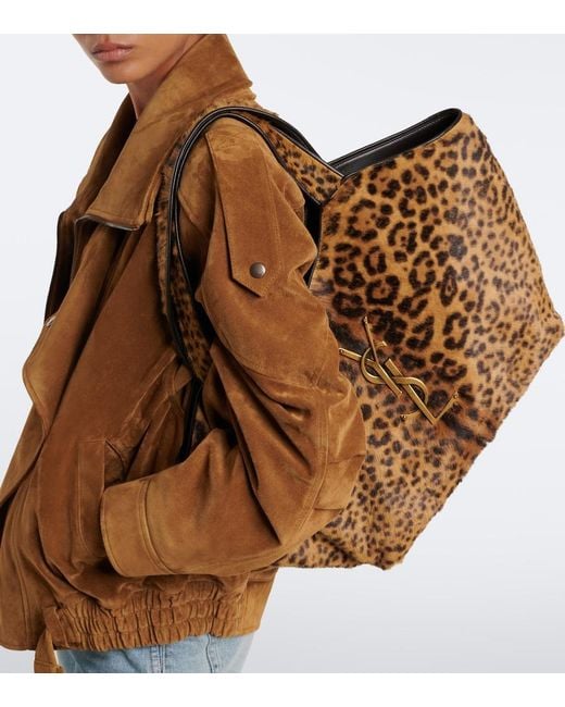 Saint Laurent Brown Icare Leopard-Print Calf Hair Shopper