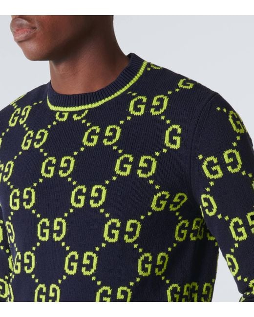 Gucci Green GG Cotton-blend Jacquard Sweater for men