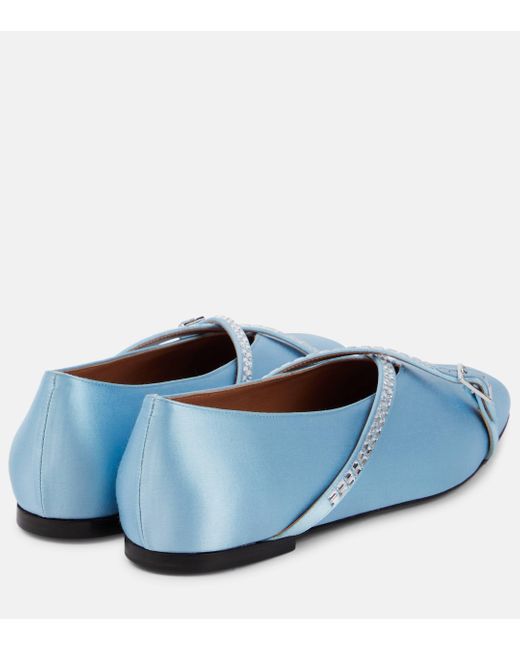 D'Accori Blue Cara Embellished Satin Ballet Flats