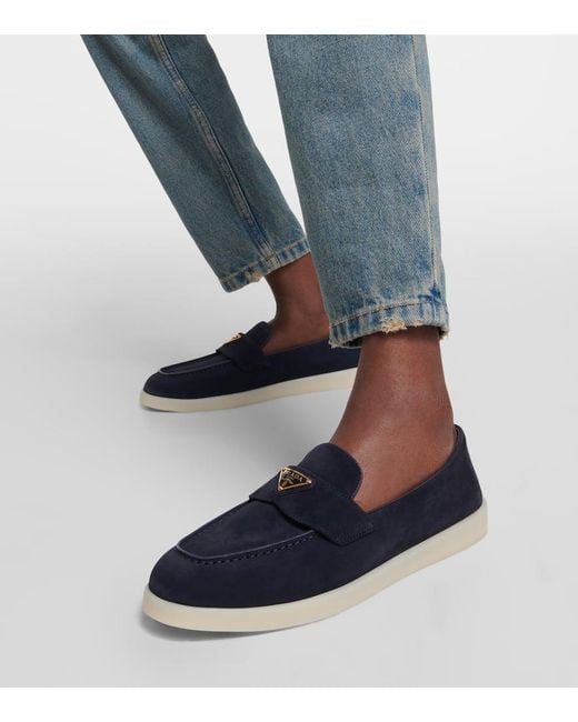 Prada Blue Loafers Saint Tropez Aus Veloursleder
