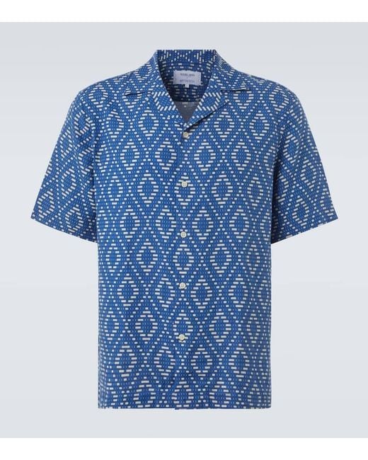 Frescobol Carioca Blue Roberto Printed Linen Shirt for men