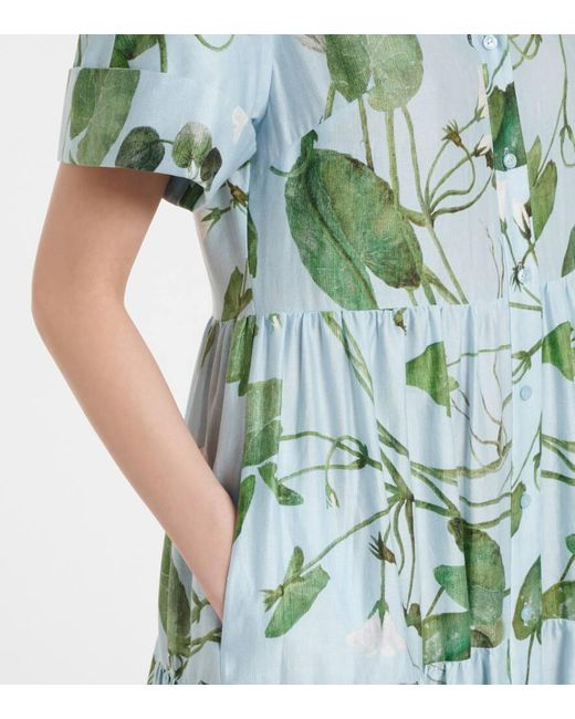 Erdem Green Tiered Floral Cotton Midi Dress