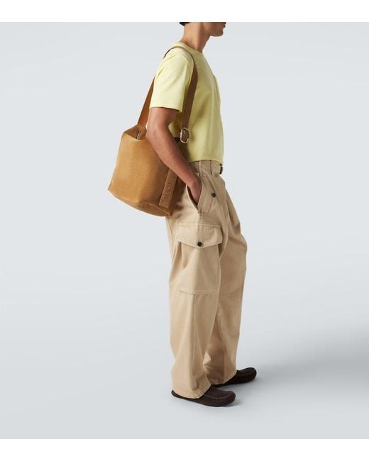Loewe Brown Loop Large Suede Shoulder Bag for men