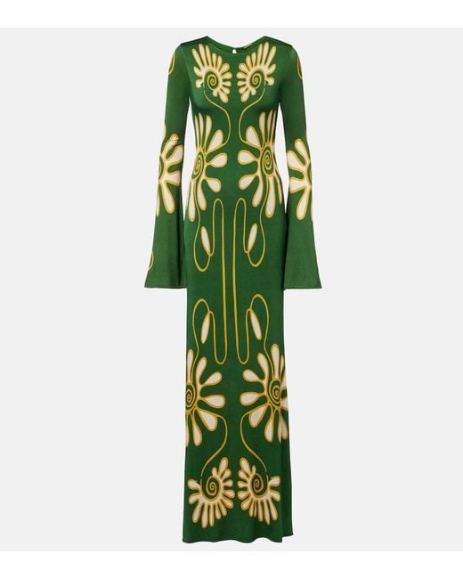 Cala De La Cruz Green Amay Printed Maxi Dress