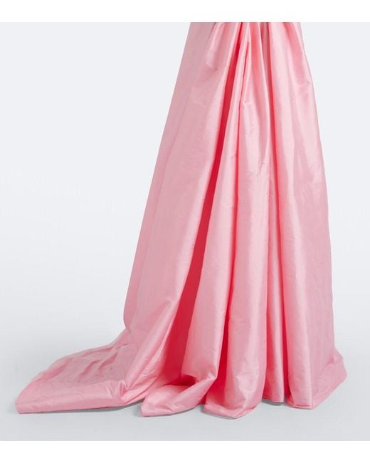 Monique Lhuillier Pink Draped One-Shoulder Bustier Gown