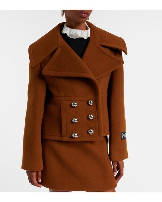 Patou Brown Cropped Wool-Blend Jacket