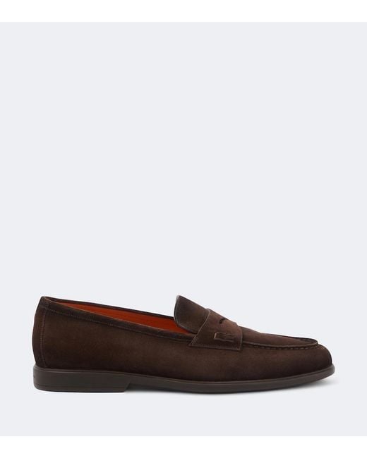 Santoni Brown Milo Suede Penny Loafers for men
