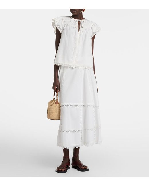 Ulla Johnson White Effie Embroidered Cotton Top