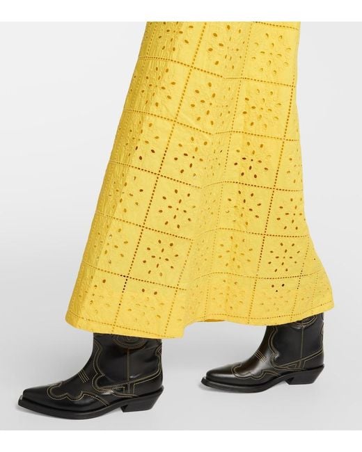 Ganni Yellow Maize Broderie Anglaise Cut-Out Dress
