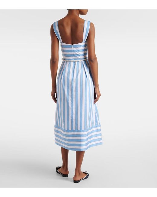 Rebecca Vallance Blue Nilah Striped Belted Cotton Midi Dress