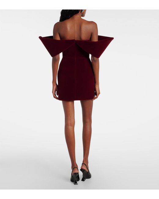 David Koma Red Off-Shoulder Velvet Minidress