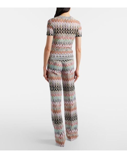 Missoni White Zigzag Lame Straight Pants