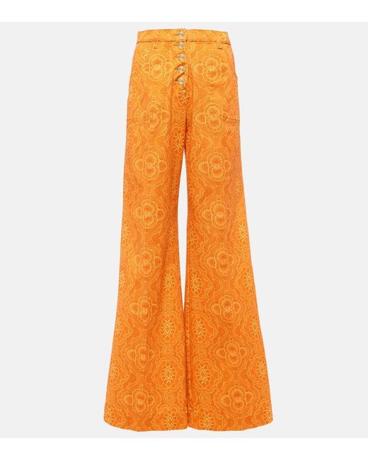 Etro Orange Printed High-Rise Flared Jeans