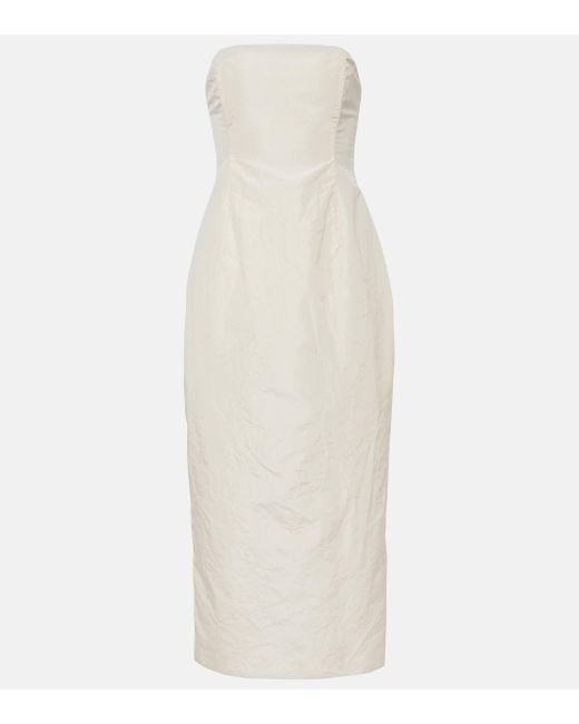 Magda Butrym White Strapless Silk Taffeta Midi Dress