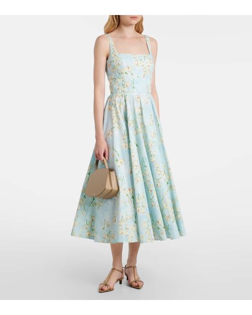 Emilia Wickstead Blue Midikleid Mona Aus Baumwolle