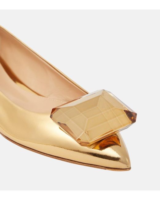 Gianvito Rossi Natural Jaipur Embellished Leather Ballet Flats