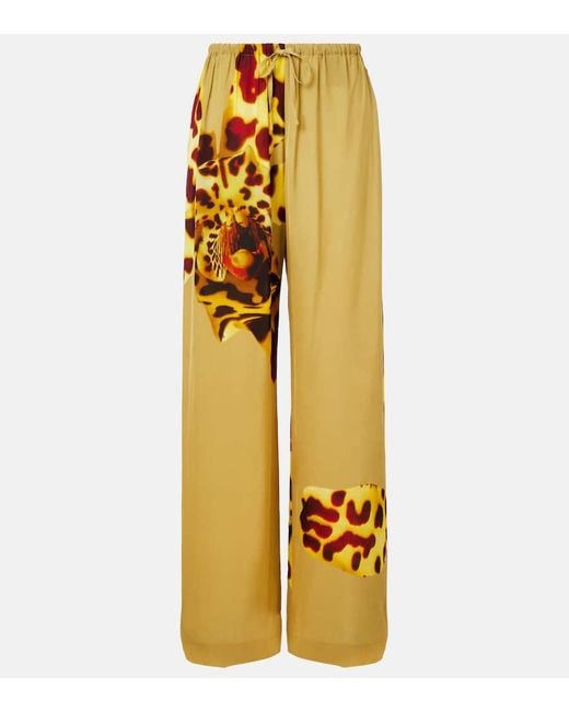 Dries Van Noten Yellow Leopard-Print Wide-Leg Pants