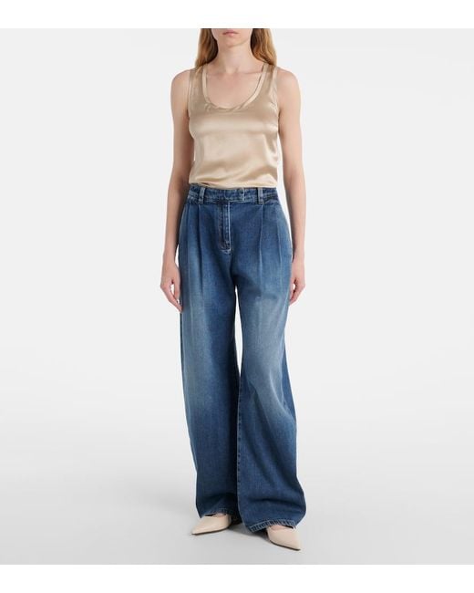 Jeans A Gamba Larga A Vita Media di Brunello Cucinelli in Blue