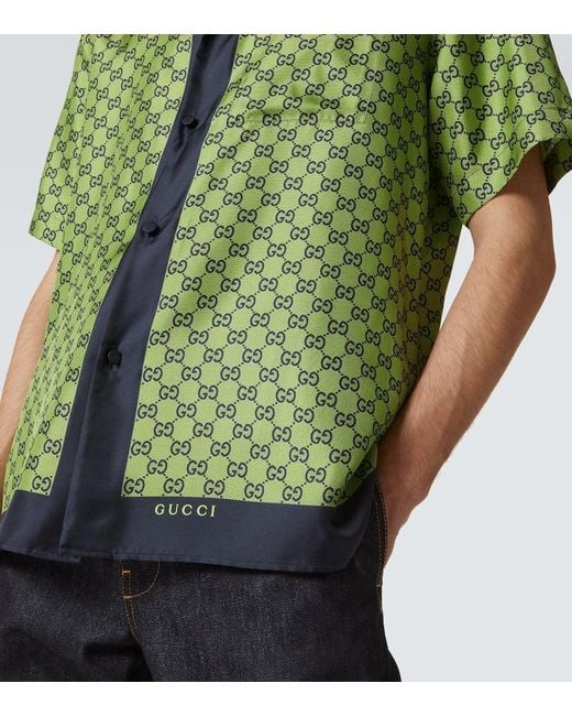 Gucci Green Printed Silk Shirt for men