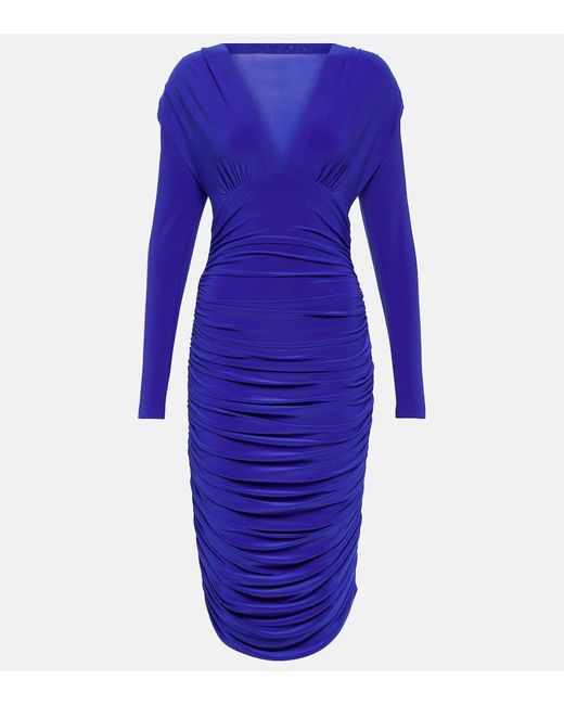 Norma Kamali Blue Ruched Midi Dress