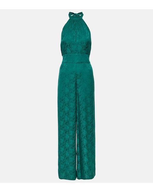 Rixo Green Floral Cutout Wide-Leg Jumpsuit
