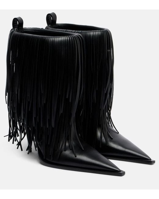 Balenciaga Black Avenue Fringe Leather Ankle Boots