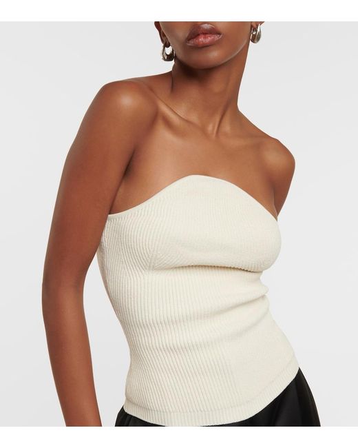 Khaite White Jericho Ribbed-Knit Bustier