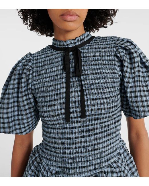 Ganni Blue Checked Seersucker Minidress
