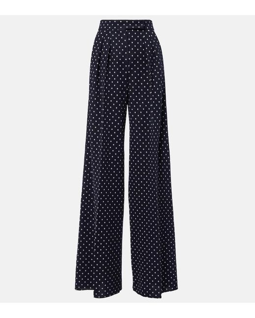Max Mara Blue Polka-Dot Jersey Wide-Leg Pants
