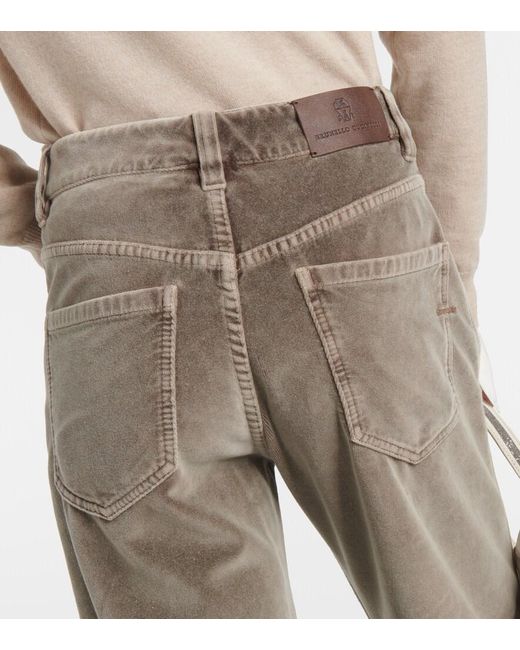 Brunello Cucinelli Gray Mid-Rise Cotton Velvet Straight Pants